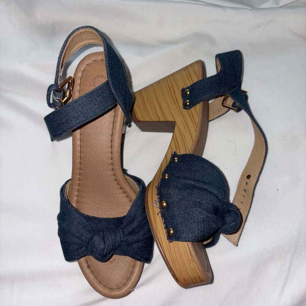 Denim Block Heel Sandals